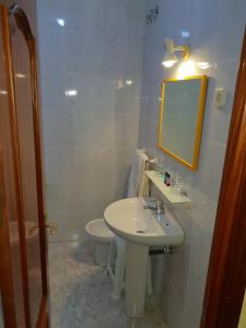马德里安吉丽纳旅馆的一间带水槽、卫生间和镜子的浴室