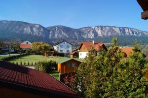 Maiersdorf豪斯伯格博里克酒店的享有以山脉为背景的小镇美景。