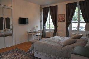 枫丹白露Demeure Les Aiglons, Chambres d'hôtes & Spa的卧室配有一张床、一张书桌和窗户。