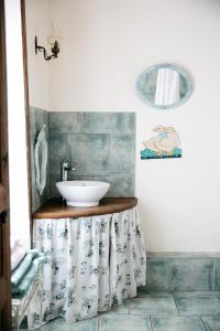 蓬托尔松La Vieille Foulonnière : Chambres d'hôtes & Permaculture的一间带水槽和镜子的浴室