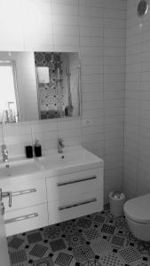 苏佩塔尔Soren-SUN Apt´s的一间带水槽、卫生间和镜子的浴室