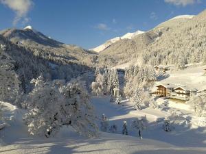 蒂尔塞Bio-Bauernhof "Hecherhof"的山中雪覆盖的滑雪小屋