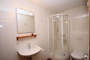 瓦格赖恩瑞特尔豪斯公寓的白色的浴室设有水槽和淋浴。