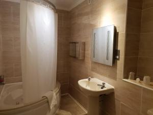 道格拉斯阿斯科特酒店的浴室配有盥洗盆、卫生间和浴缸。