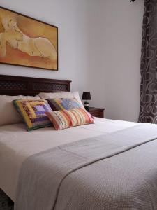 巴列埃尔莫索El Sabinar的一张带两个枕头的床和墙上的绘画