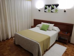 费罗尔阿尔蒙德拉酒店的一间卧室配有一张带绿色枕头的床