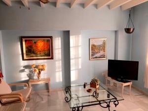 弗里希利亚纳Los Bancales的一间带电视和玻璃桌的客厅