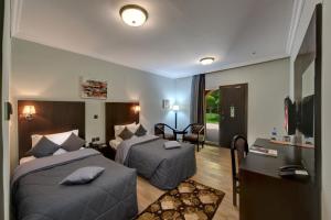 沙迦沙迦卡尔顿酒店的酒店客房设有两张床和电视。