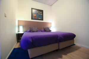 费尔普特雷萘维住宿加早餐旅馆的一间卧室配有一张带紫色棉被的床