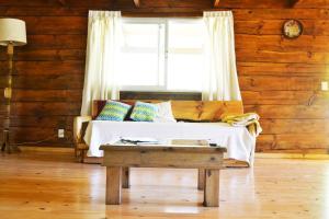 圣卡洛斯Cabañas Los Andes EcoLodge的带沙发和窗户的客厅
