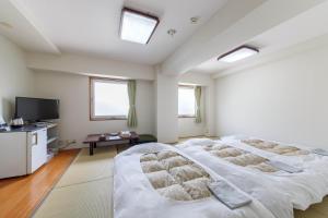 小松市小松机场酒店的一间卧室配有一张大床和一台平面电视