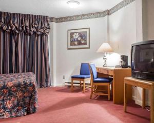 尼亚加拉瀑布福斯艾康诺旅馆的酒店客房配有一张床、一张书桌和一台电视。