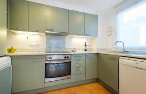 卡莱利亚德帕拉弗鲁赫尔Canadell 1º 2ª的厨房配有绿色橱柜、水槽和炉灶。