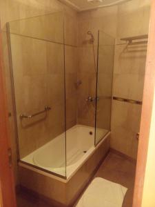 圣米格尔·德·图库玛Hotel Le Park的浴室内带玻璃淋浴间