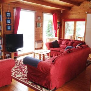 利斯卡德Tudor Lodge的客厅配有红色沙发和电视