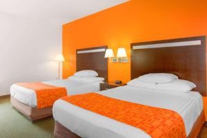 贝克利Howard Johnson by Wyndham Beckley的橙色墙壁的酒店客房内的两张床