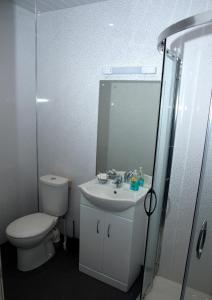 威萧赫斯希尔旅馆的浴室配有卫生间、盥洗盆和淋浴。