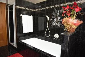 罗马诺迪隆巴尔迪亚Welcome Garden的黑色瓷砖浴室设有水槽和淋浴