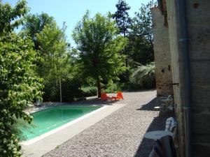 Saint-Jean-et-Saint-Paul德高塔姆红磨坊住宿加早餐旅馆的一座树木繁茂的庭院内的游泳池