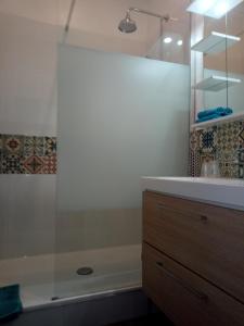 巴斯洛内特格兰德爱普威尔酒店的带淋浴和盥洗盆的浴室