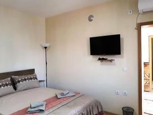 盖夫盖利亚Villa Domina的卧室配有一张床和壁挂式平面电视。