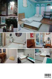 Shunan太鲁阁艺术民宿 的一张四幅照片,一张一张房间,床