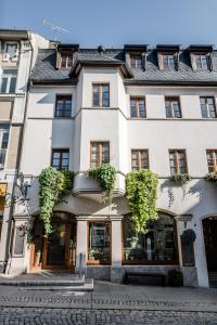 赖兴巴伊姆福格特兰Sommers Hotel Altes Posteck的街道上带窗户的大型白色建筑