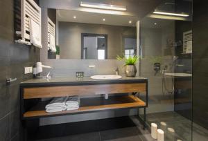 克拉科夫Aparthotel BC 29 Residence的一间带水槽和镜子的浴室