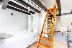 斯特拉斯堡保拉公寓酒店－东区－帕特里夏等帕斯卡尔的卧室设有床边的梯子