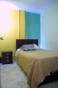 波哥大Hostel Casa Alb的一间卧室配有一张床和一个梳妆台