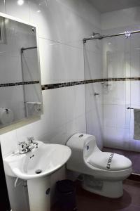 约帕尔Hotel Sophia Real的白色的浴室设有水槽和卫生间。