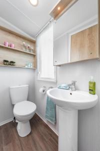 西卢港Polborder Holidays Looe Country Park的浴室配有白色卫生间和盥洗盆。