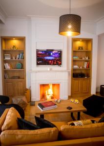 雅典Bluscapes Home的客厅设有壁炉和电视。