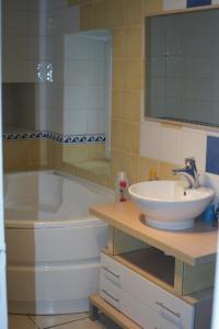 Quettehou乐皮特哈美迪赛宾馆的带浴缸、水槽和镜子的浴室