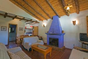 埃尔乔罗Villa La Clavelina Rocabella的客厅设有壁炉和桌子