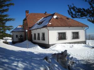 尼科洛西多拉塔别墅酒店的雪中带红色屋顶的白色房子