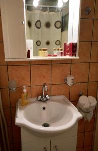 PyrgiXista Manor House ®的浴室设有白色水槽和镜子