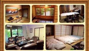 Nanakita富谷緑水庵茶道体験的客厅四张照片的拼合物