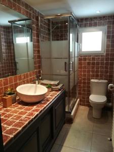 马赛Villa Cottreau的一间带水槽、淋浴和卫生间的浴室