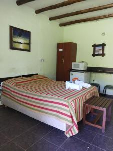 圣奥古斯汀镇posada cerro los nogales的一间卧室配有一张大床和一把椅子