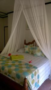 拉迪格岛La Bel Zilwaz Guesthouse的一间卧室配有一张带天蓬的床