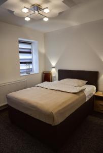 上科亨Boardinghouse Apart-Hotel的一间卧室设有一张带天花板的大床