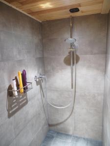 格罗森塞巴赫2-Zimmer-Whg im Souterrain mit neuer Sauna的带淋浴喷头的浴室