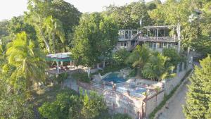 弗洛勒斯Zapote Tree Inn的享有带游泳池的度假村的空中景致