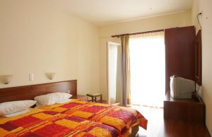 乐托卡亚Hotel Metropole的一间卧室设有一张床、一台电视和一个窗口。