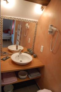 Francueil罂粟花住宿加早餐酒店的一间带两个盥洗盆和大镜子的浴室