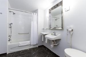 洛杉矶洛杉矶天空精品酒店的一间带水槽、淋浴和卫生间的浴室