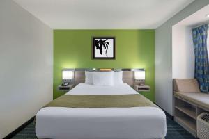 科尼利厄斯温德姆诺曼湖麦克罗特客栈&套房的一间卧室设有一张大床和绿色的墙壁