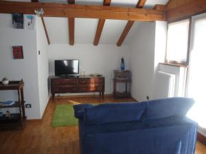 科马诺泰梅Casa nel verde的客厅配有蓝色的沙发和电视