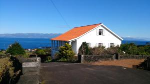 圣罗克杜皮库Casa Do Canto的山坡上一座白色房子,屋顶橙色